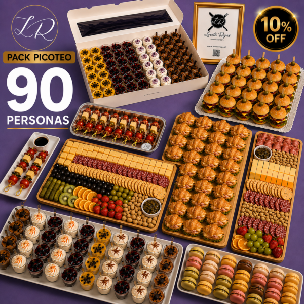PACK CÓCTEL 90 PERSONAS DULCE Y SALADO (7 bocaditos + 4 tablas gigantes) Detalles en la descripción