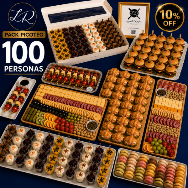 PACK CÓCTEL 100 PERSONAS DULCE Y SALADO (7 bocados + 5 tablas gigantes) Detalles en descripción