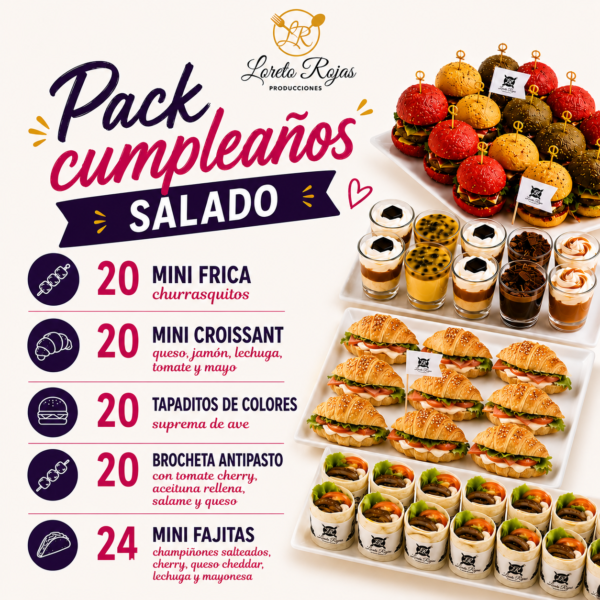PACK CUMPLEAÑOS: CÓCTEL SALADO PREMIUM (APROX 20 PERSONAS)